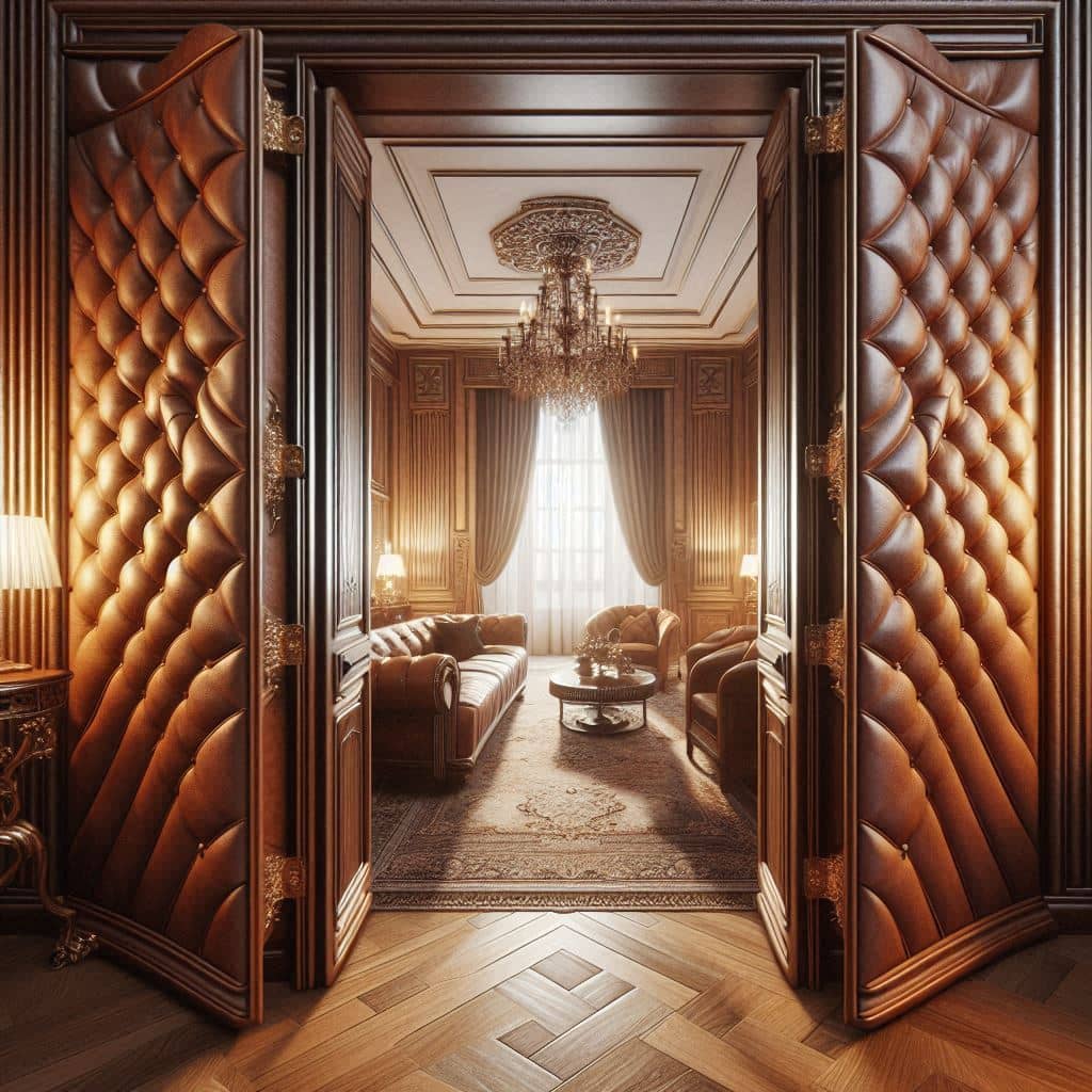 باب أكورديون خشبي مودرن مفتوح في غرفة معيشة أنيقة