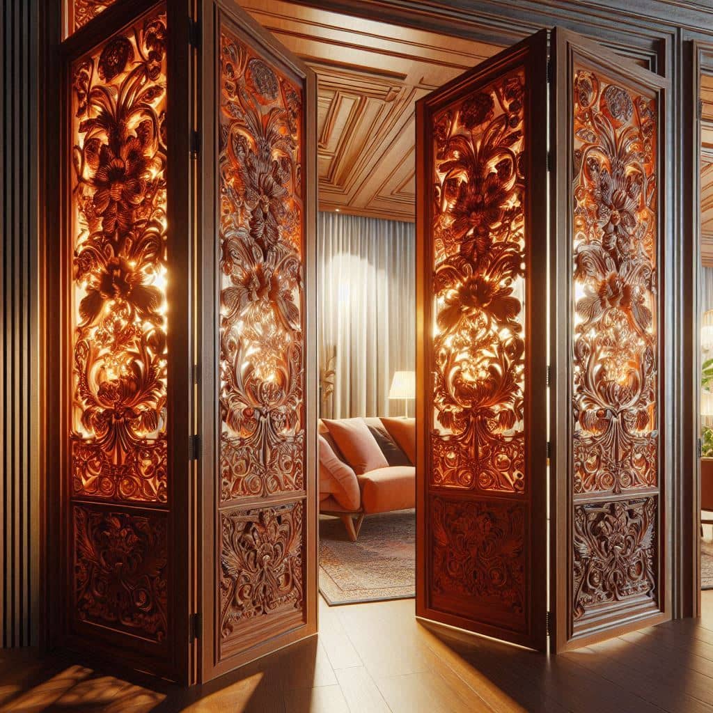 باب أكورديون خشبي مودرن لتقسيم المساحات داخل منزل أنيق