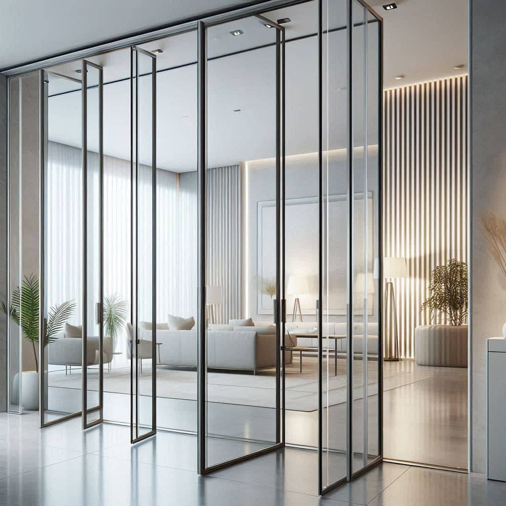 باب أكورديون زجاجي مودرن لتقسيم المساحات داخل منزل عصري