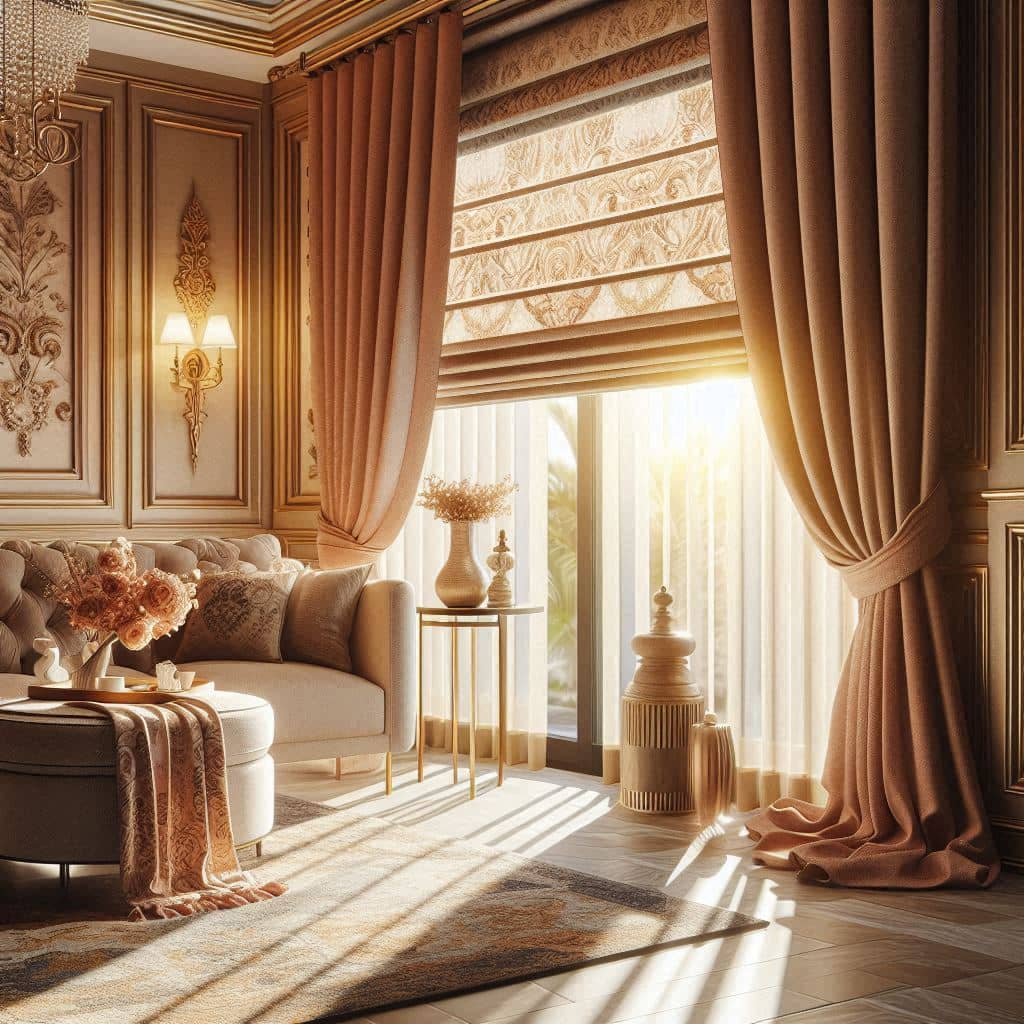 ستائر رول عصرية مثبتة على نافذة منزل في السعودية مع تحكم بالضوء والحرارة