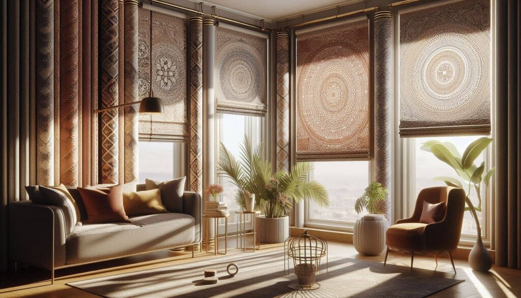 ستائر رول عصرية مثبتة على نافذة منزل في السعودية مع تحكم بالضوء والحرارة