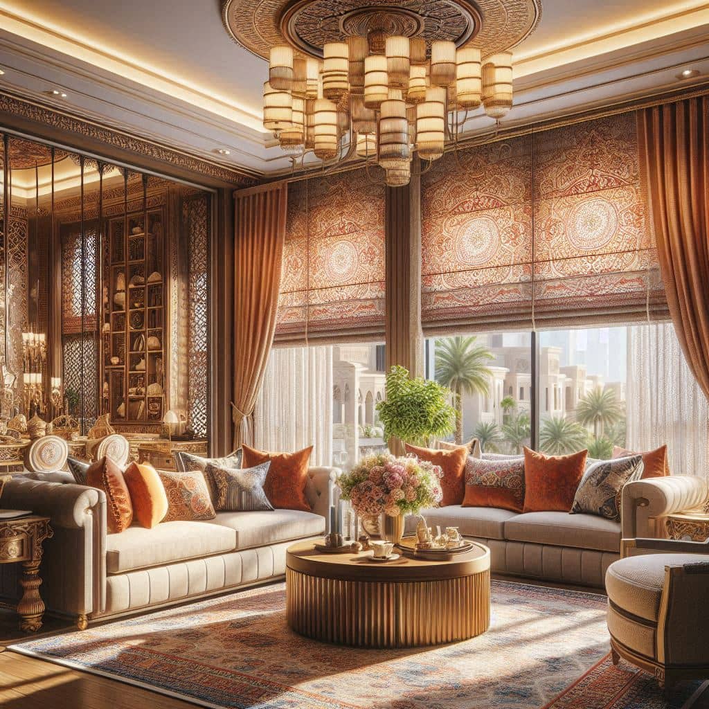 ستائر رول عصرية مثبتة على نافذة منزل في السعودية مع تحكم بالضوء والحرارة